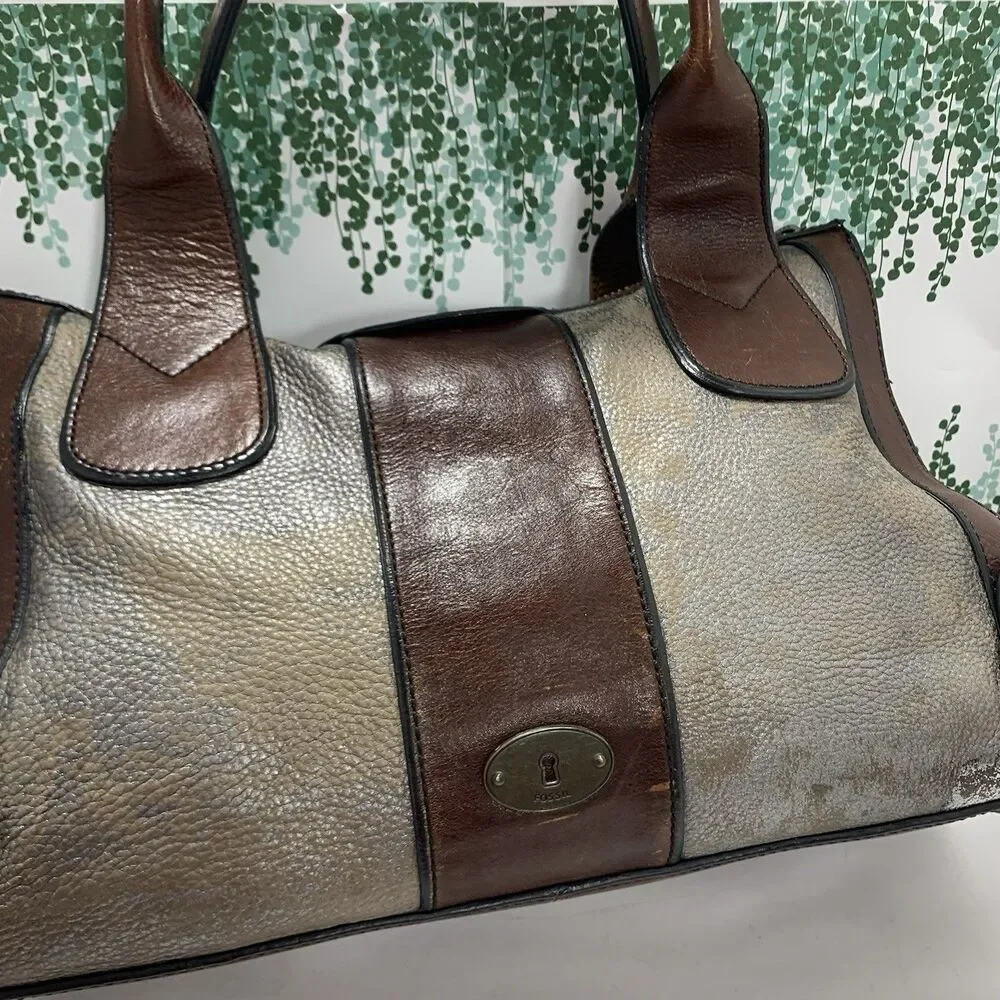 Fossil Reissue Weekender Distressed Leather Pebble Satchel Purse Womens